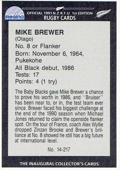 1991 Regina NZRFU 1st Edition #14 Mike Brewer Back